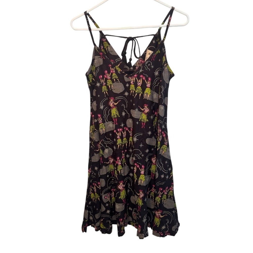 Ariat Womens Black Western Aloha Hula Girl Print Tassel Tie Back Dress XS